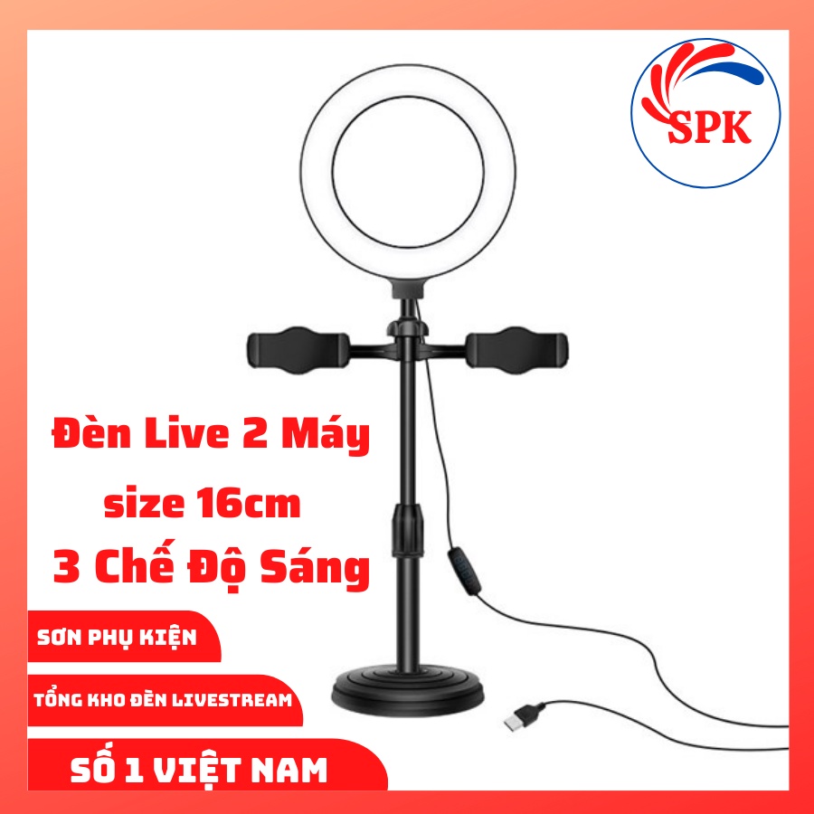 Đèn Live Tream DK-099 , Đèn 16cm trợ sáng, 2 chân kẹp điện thoại, đế Vocal L8