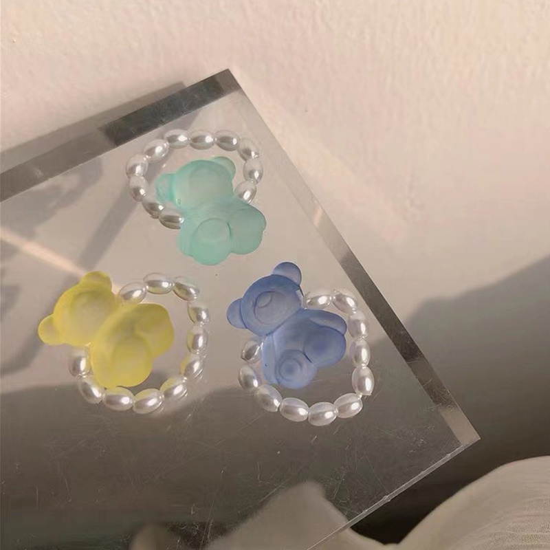 Nhẫn Xỏ Ngón Đính Hạt Ngọc Trai Hoạt Hình Gấu Có Thể Điều Chỉnh