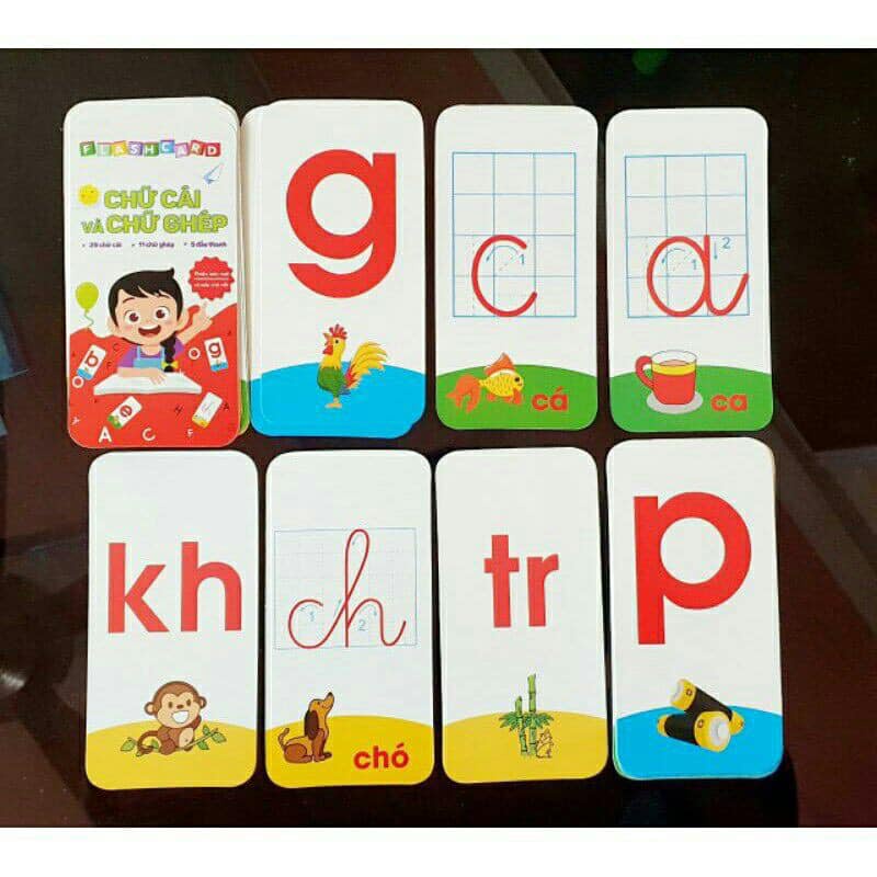 Bộ thẻ học thông minh flashcard chữ ghép và chữ cái cho bé học tiếng việt dày màu đẹp