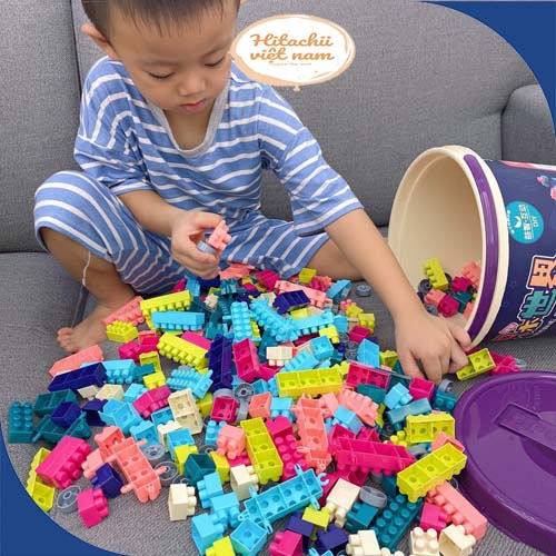 Thùng lego 198 chi tiết siêu to cho bé chất liệu nhựa an toàn, Đồ Chơi Lego Xô 198 Chi Tiết Lắp Ráp Cho Bé