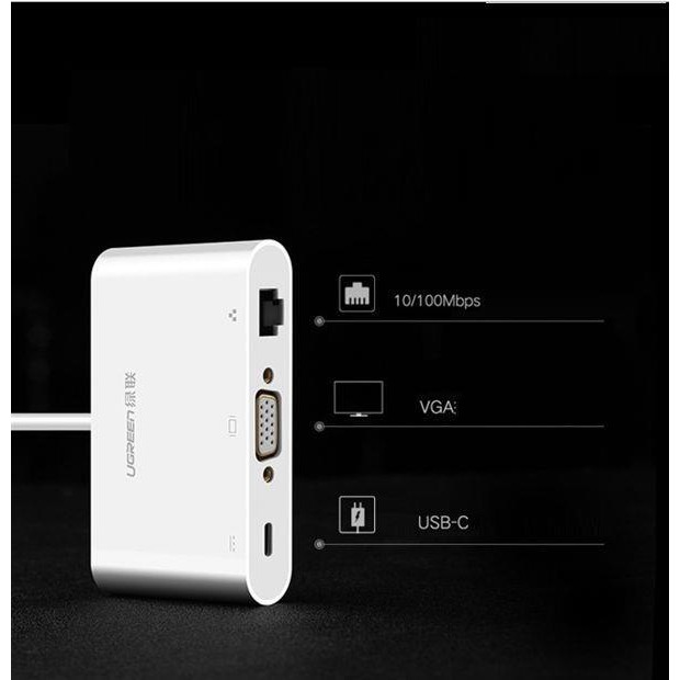 Cáp Chuyển Đổi USB Type C To VGA + Hub USB 2.0 &amp; USB 3.0 hỗ trợ Lan 10/100Mbps Ugreen 30439