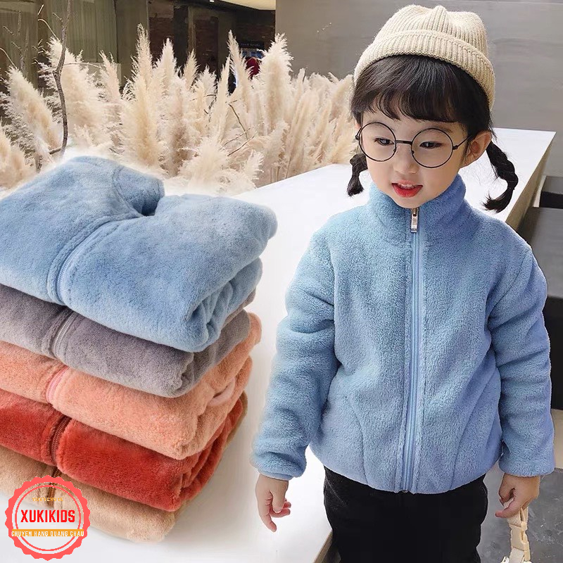 Áo khoác nỉ nhung lông ấm Hàng Quảng Châu cho bé trai bé gái mặc thu đông