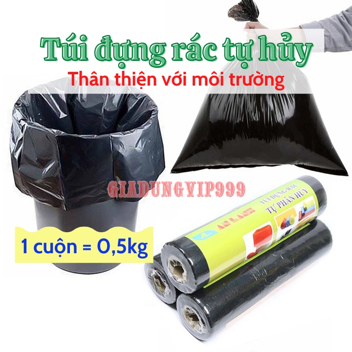 Túi đựng rác SALE Túi rác cuộn tự phân hủy sinh học siêu dai túi nilon đựng rác đen thân thiện với môi trường