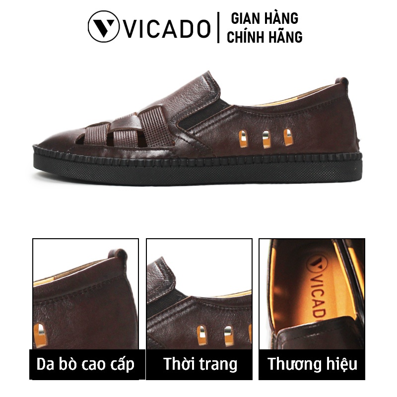 Giày lười nam công sở da bò cao cấp Vicado VO111 màu nâu, mẫu mới mùa hè 2022