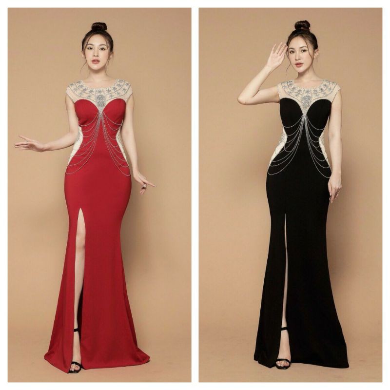 Đầm dạ hội kết chuỗi cao cấp kèm ảnh thật tặng hoa tai thời trang xinh xắn