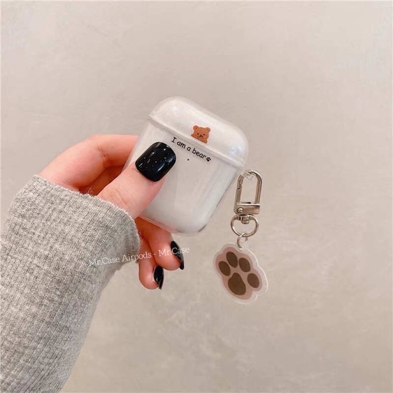 Case Airpods 1/2 Pro Hình Gấu Tim Móc Bàn Chân Xinh