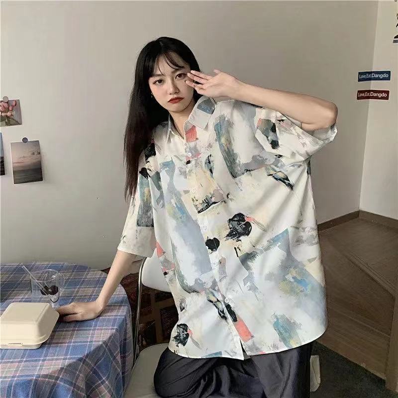 SUXI Áo Sơ Mi Tay Ngắn Dáng Rộng In Họa Tiết Đơn Giản Thời Trang Mùa Hè Cho Nữ