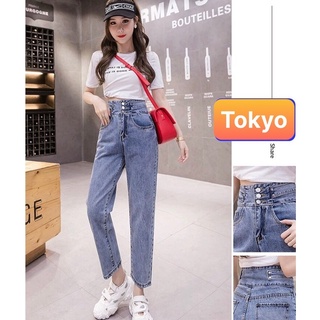 Quần baggy jean nữ chất bò xanh lưng cao 3 nút nâng mông hàn quốc - tokyo fashion