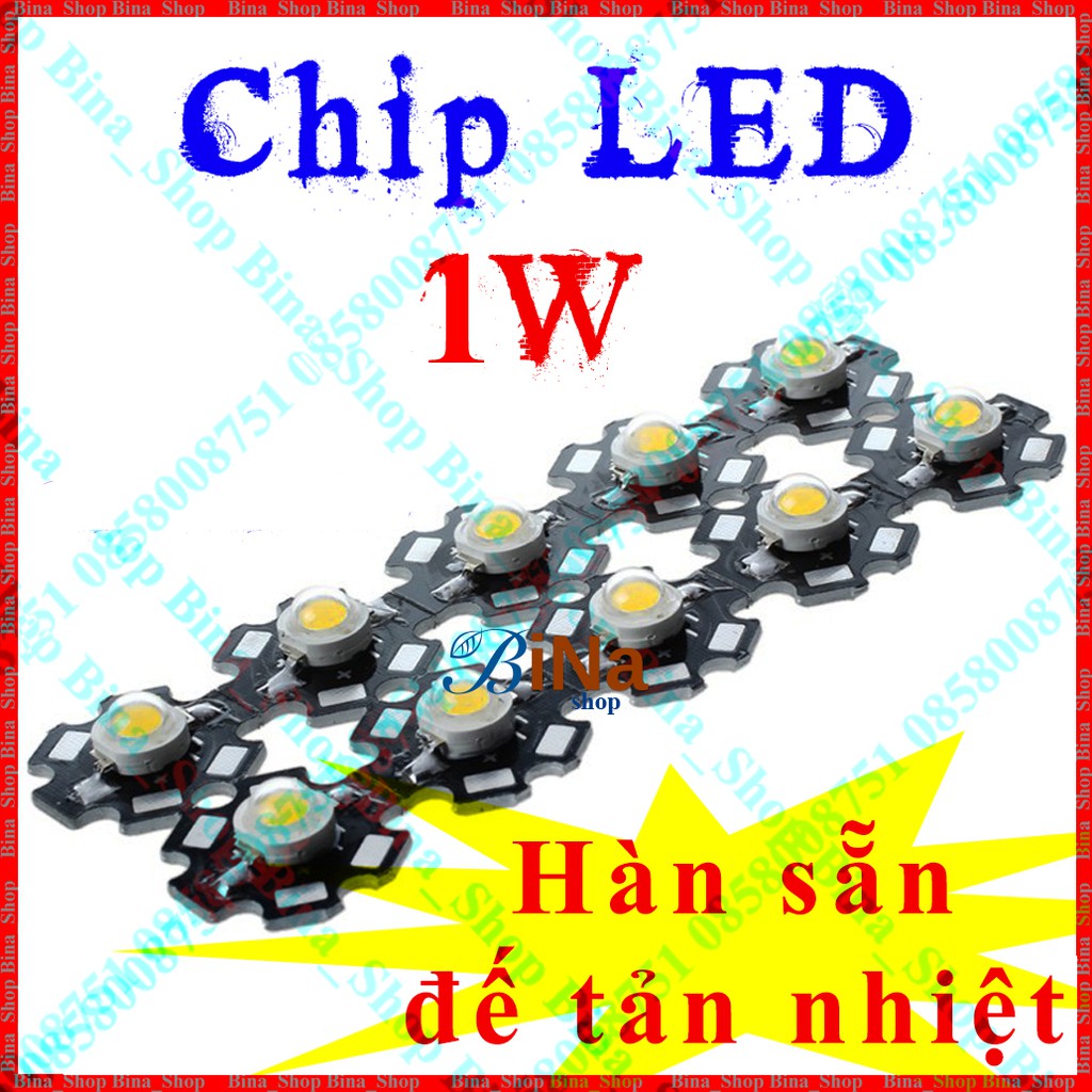 [10 cái] LED 1W trắng/vàng hàn sẵn Đế tản nhiệt