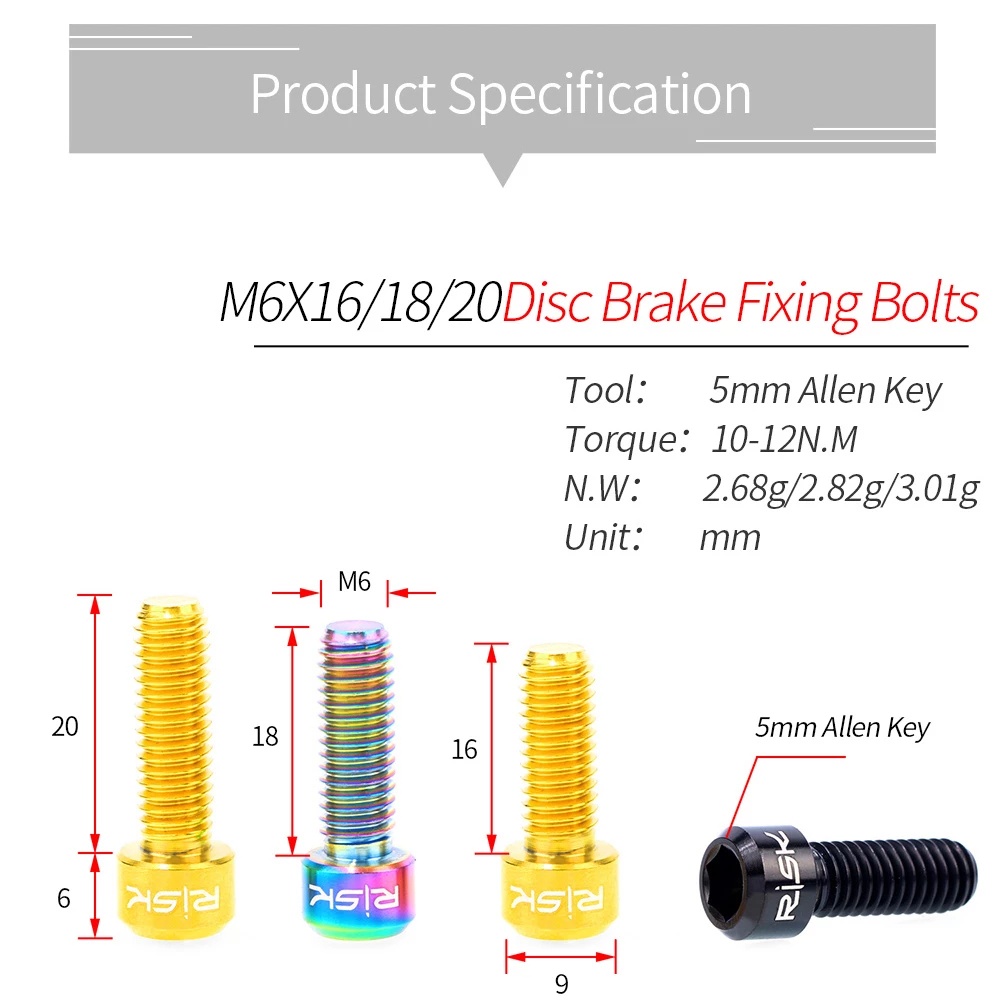 Set 4 Ốc Vít M6*18mm M6*20mm Bằng Hợp Kim Titan Cho Phanh Đĩa Xe Đạp