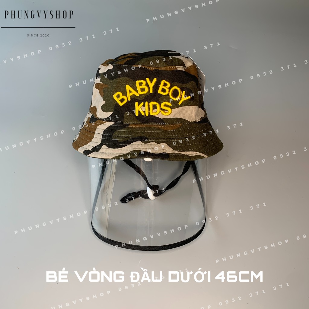 [Bé tầm &lt;10 tháng/vđ 46cm] Mũ chống giọt bắn, nón cản bụi BABYBOYKIDS CAMO