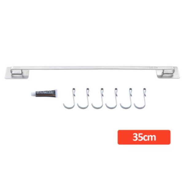 Thanh treo đồ nhà bếp dán tường Nanichino - kèm móc treo đồ - Inox 304 không rỉ sét - 2 kích thước tùy chọn