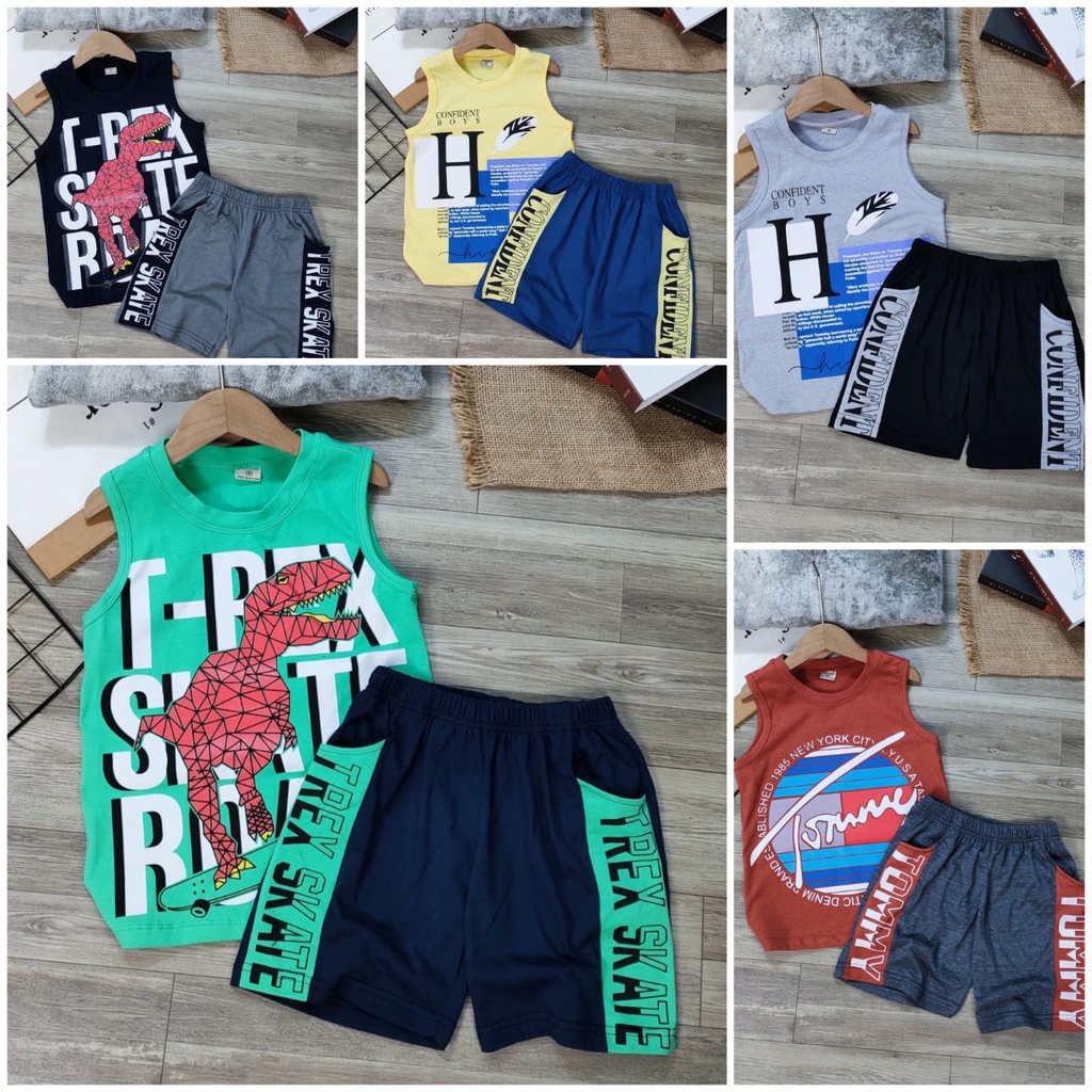 {18-40KG} BỘ BA LỖ Size Đại cotton cho bé trai