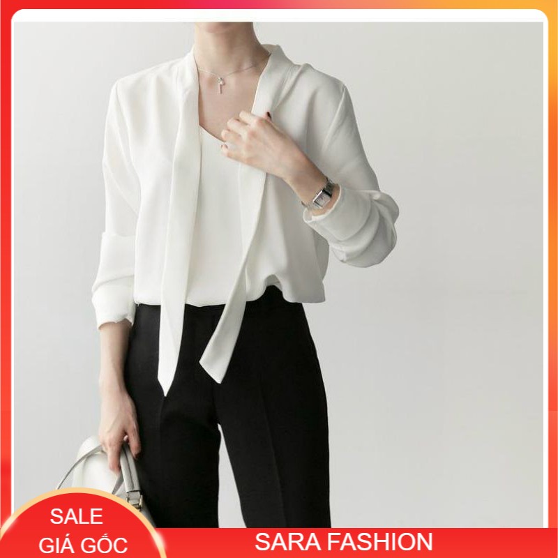 ÁO SƠ MI CÔNG SỞ TAY LẬT CHỮ V NỮ TÍNH VN