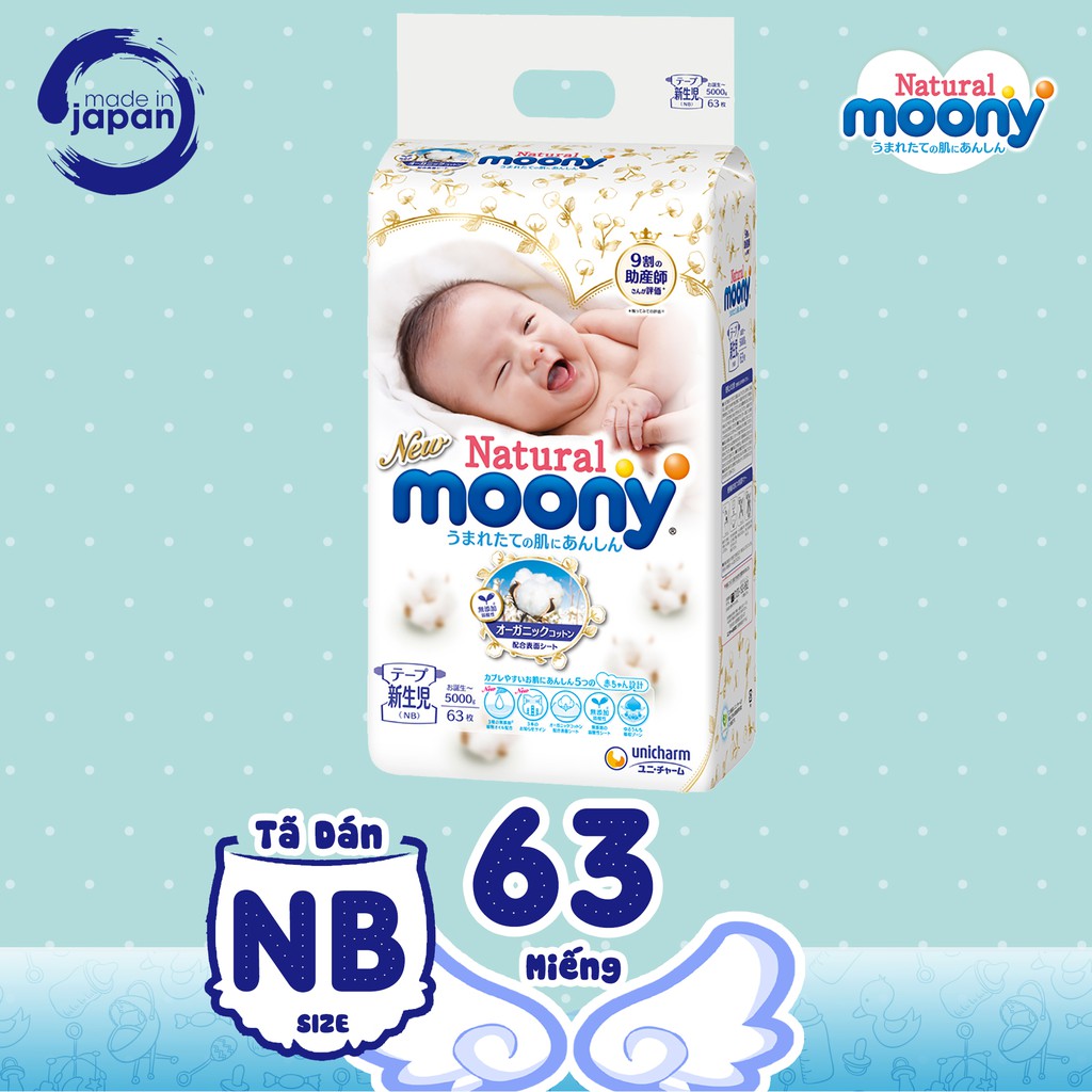 Tã dán Moony Natural Newborn - 63 miếng nội địa Nhật