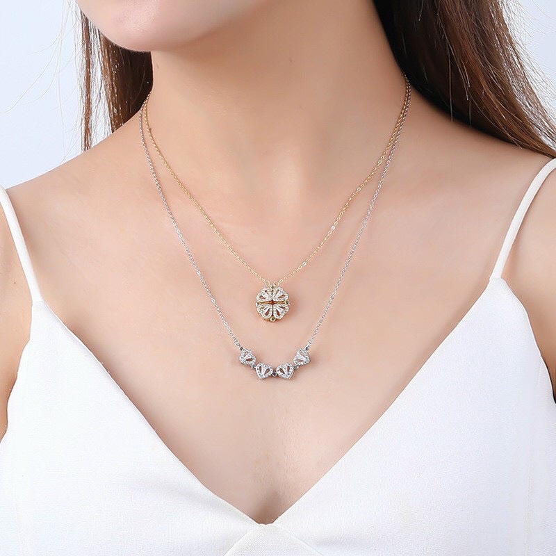 Vòng cổ hợp kim titandây chuyền nữ cỏ 4 lá đeo 2 kiểu, dây mặt hình cỏ 4 lá
