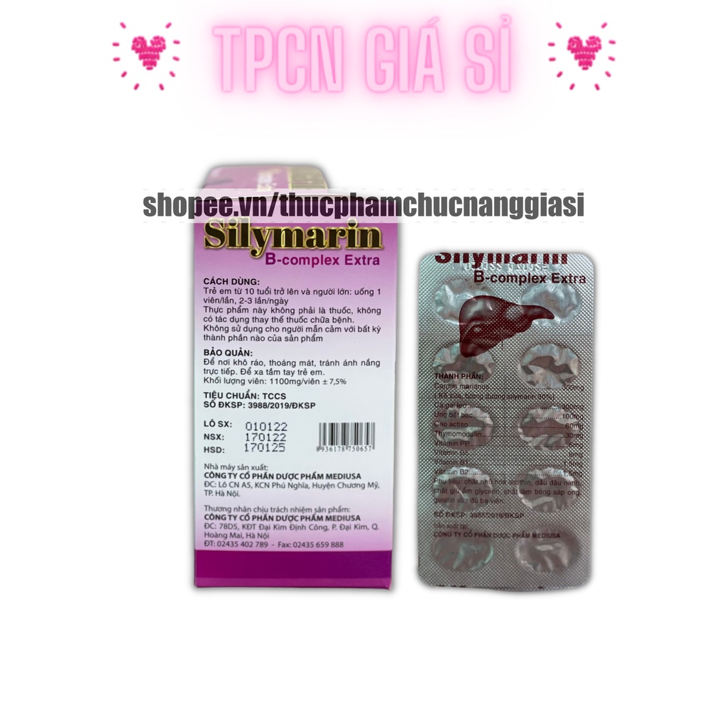 Viên uống SILYMARIN B-COMPLEX EXTRA bảo vệ gan , hỗ trợ, giải độc gian, hạ men gan - Hộp 100 viên