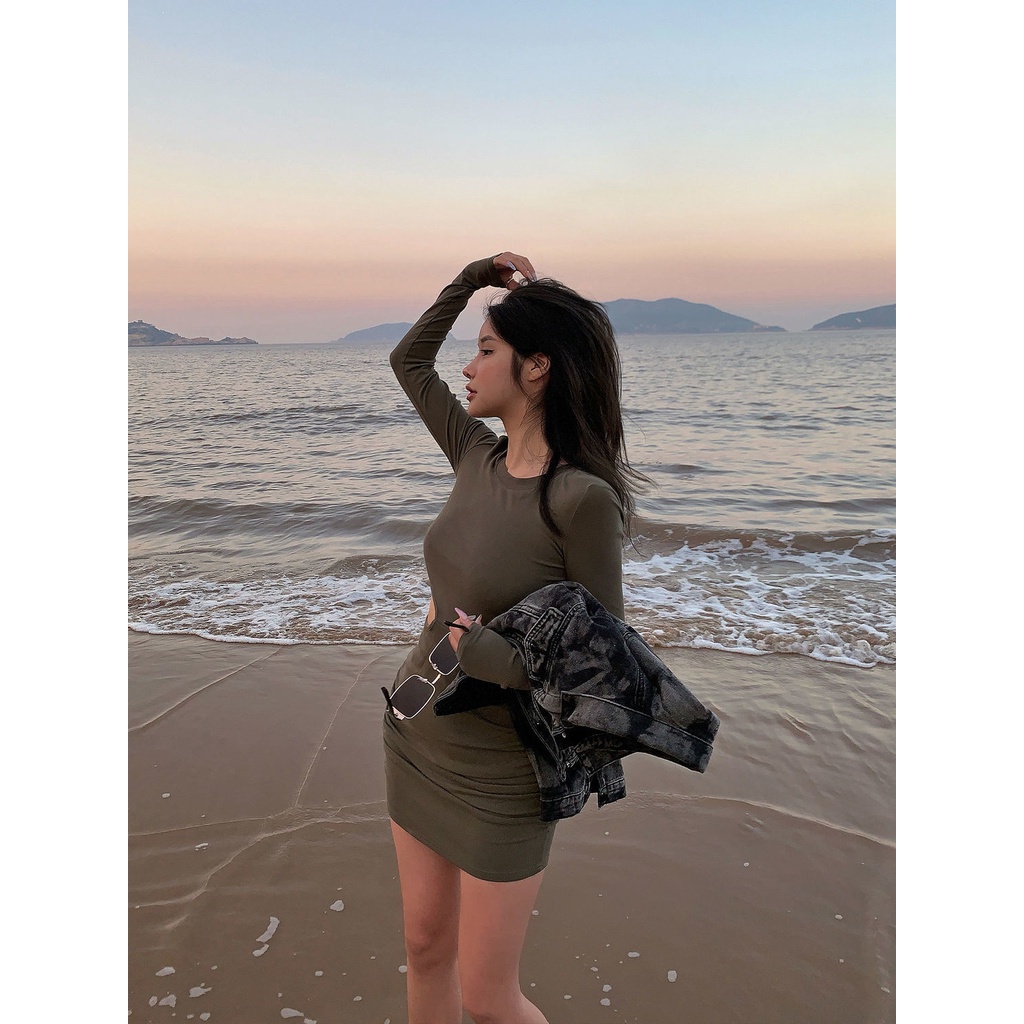 COZOK Đầm tay dài dáng ôm thời trang quyến rũ cho nữ