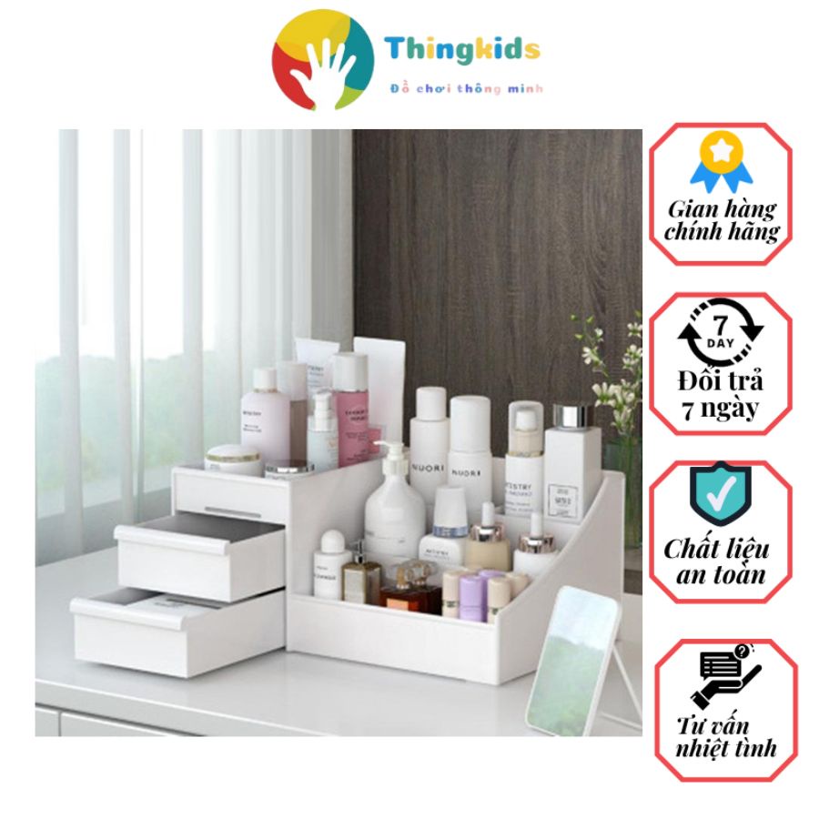 Kệ đựng mỹ phẩm 3 tầng, hộp đựng đồ trang điểm, makeup bằng nhựa cao cấp, tiện sử dụng - Thingkids