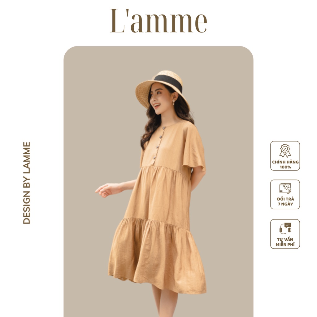 Đầm bầu công sở Lisa Dress chất đũi Hàn mát nhẹ có nút tháo cho bé tuti by LAMME