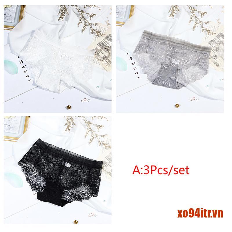 XOITR  3pcs Sexy Lace Panties Women Underwear Lingerie Transparent Briefs Female
