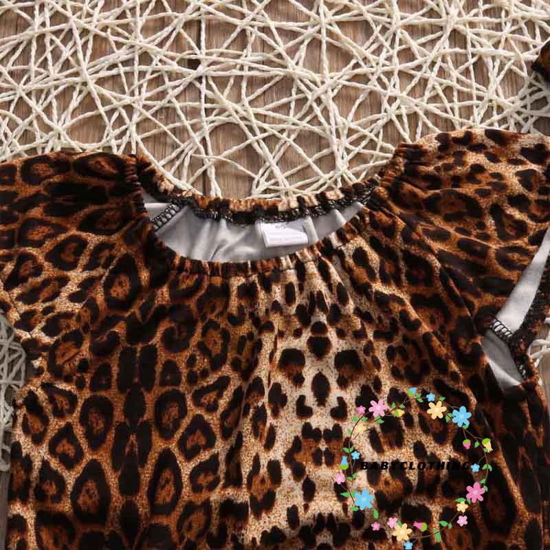 Set áo liền quần ngắn tay + Băng đô họa tiết da báo dễ thương cho bé gái