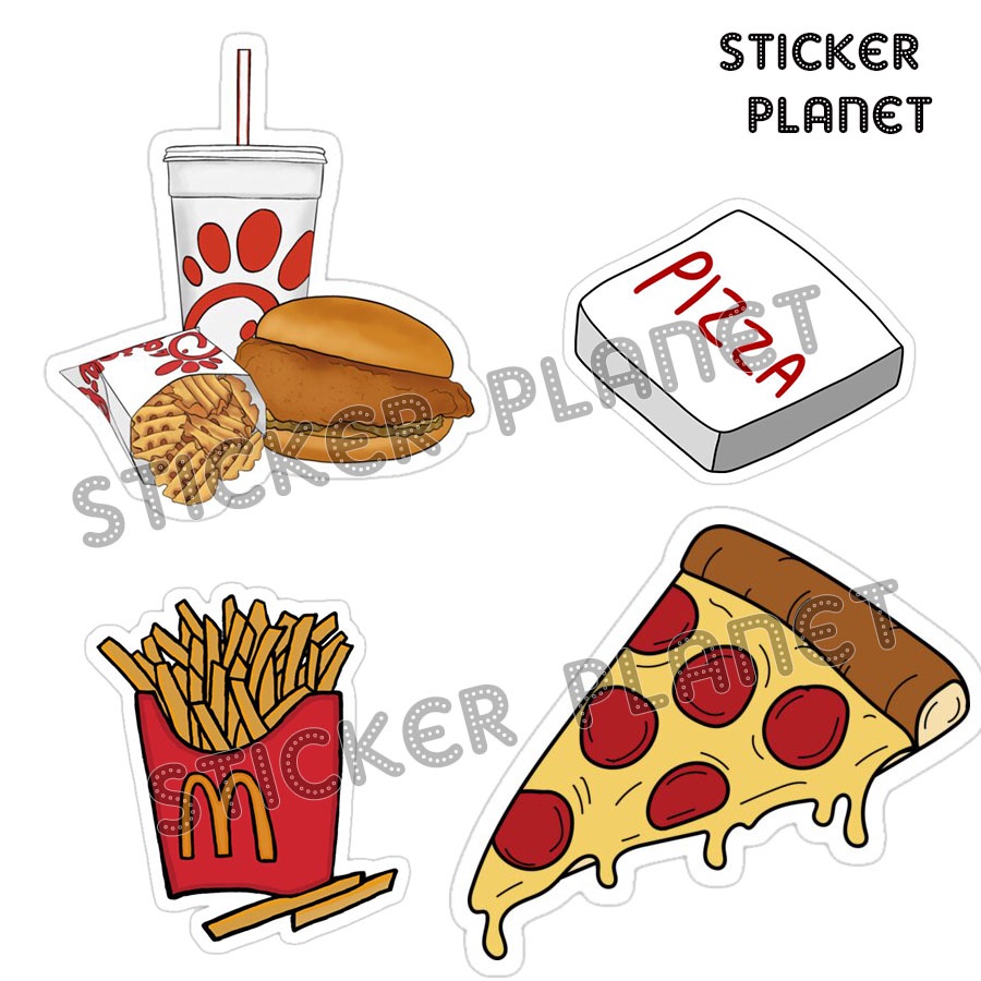 Bộ sticker chống thấm nước trang trí mũ bảo hiểm, đàn, guitar, ukulele, điện thoại laptop,hình dán chủ đề đồ ăn nhanh