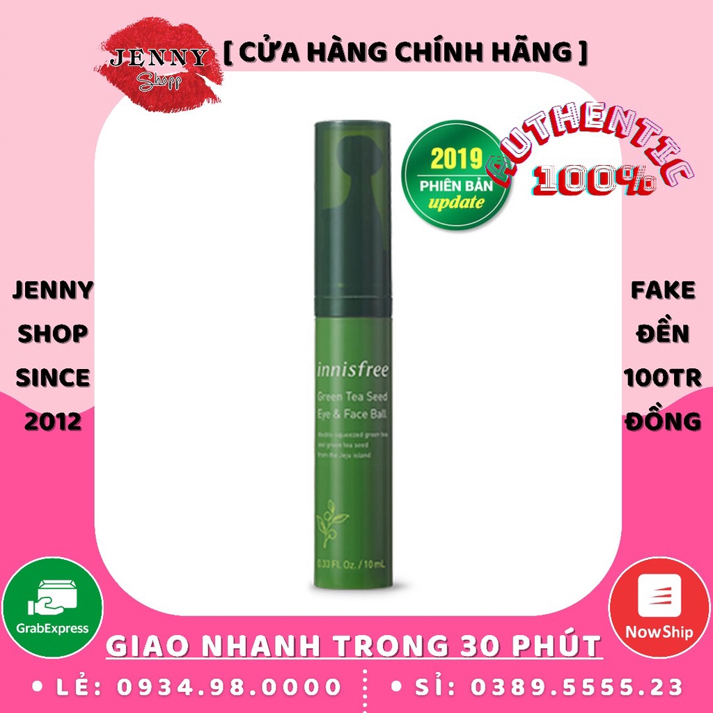 Tinh Chất Dưỡng Da Mắt &amp; Mặt Dạng Lăn Innisfree Green Tea Seed Eye &amp; Face Ball 10ml