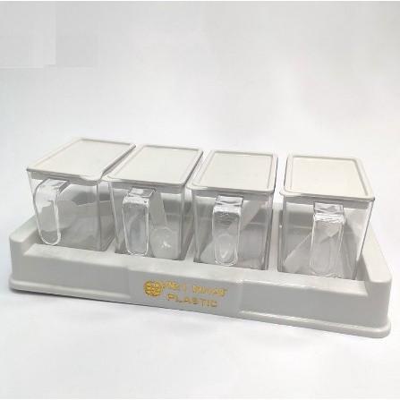 Bộ 4 Lọ Gia Vị Có Thìa Muỗng Nhựa Việt Nhật - bộ 4 Hũ Đựng Gia Vị Có Nắp Đậy H308