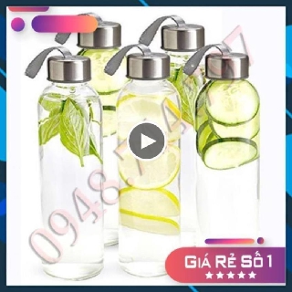 💥RẺ NHẤT 7.7💥 Chai Nước Thủy Tinh Đựng Nước Detox | Dây Xách Có Nắp 300ml - 500ml