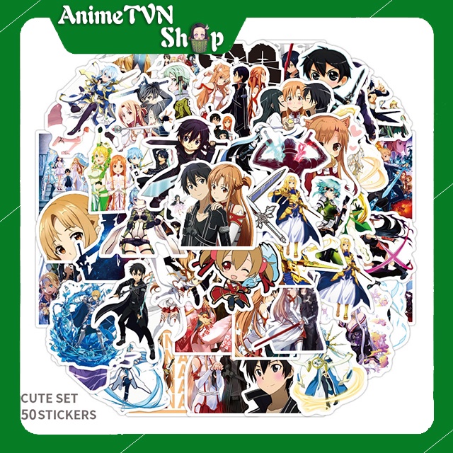 Miếng dán Sticker Anime Manga Sword art Online - SAO trọn bộ 50 hình - In rõ ràng sắc nét khó tróc