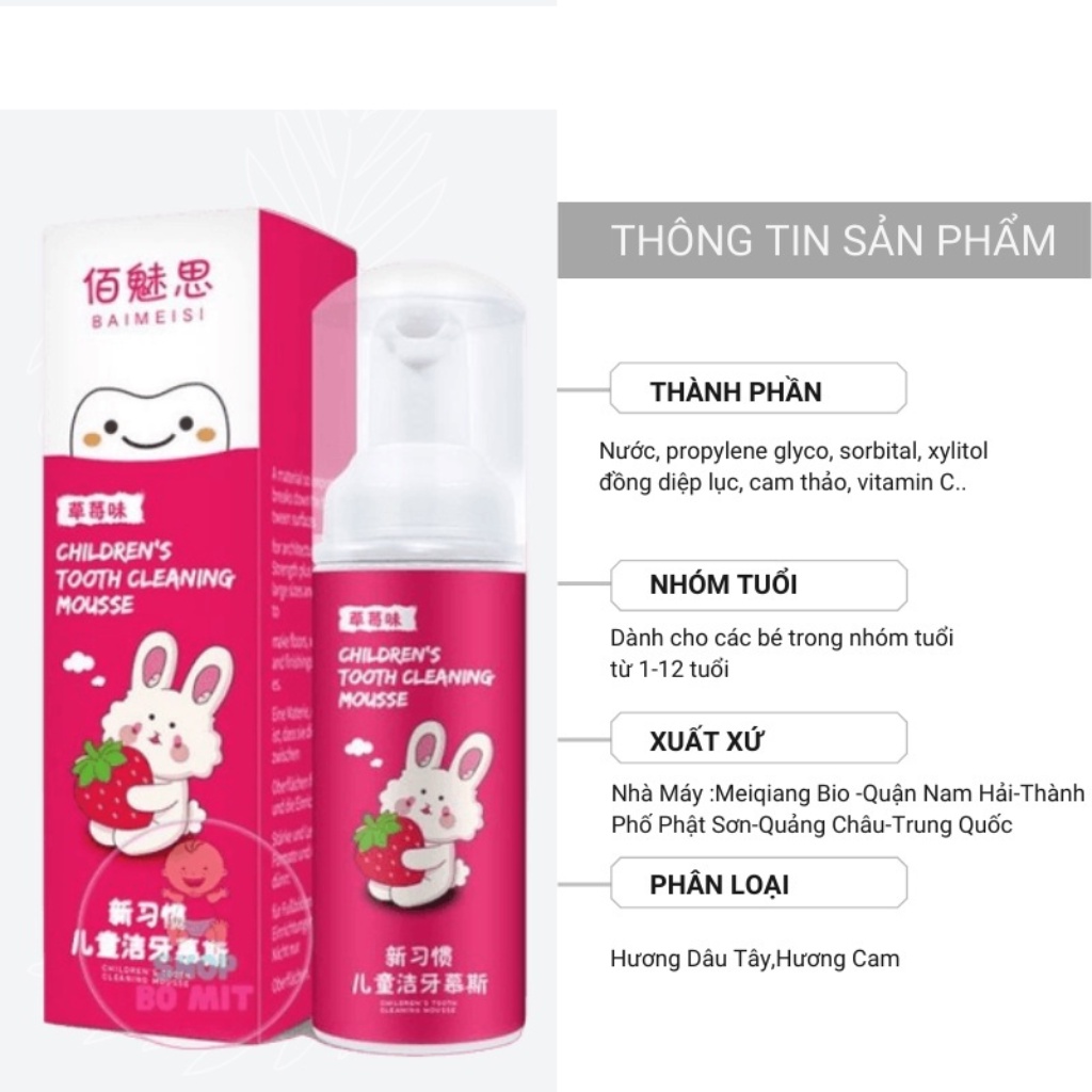 Kem đánh răng cho bé, dùng cho bé 1 đến 6 tuổi dạng bọt nuốt được