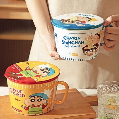 [SẴNCRAYON SHINCHAN Tô mì ăn liền SHIN CẬU BÉ BÚT CHÌ gốm kiểu Nhật có nắp dành cho sinh viên, dân văn phòng