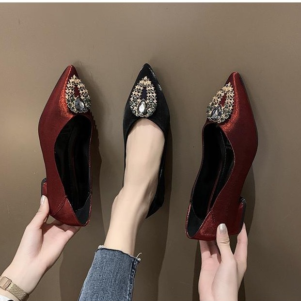 [ORDER] Giày búp bê bọc lụa khuy đính đá gót vuông 3p | BigBuy360 - bigbuy360.vn