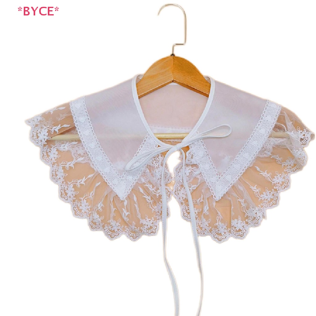 Byce > Áo Sơ Mi Voan Phối Ren Giả Nhún Bèo Sọc Caro Màu Trắng Có Thể Tháo Rời Phong Cách Retro Cho Nữ Mới