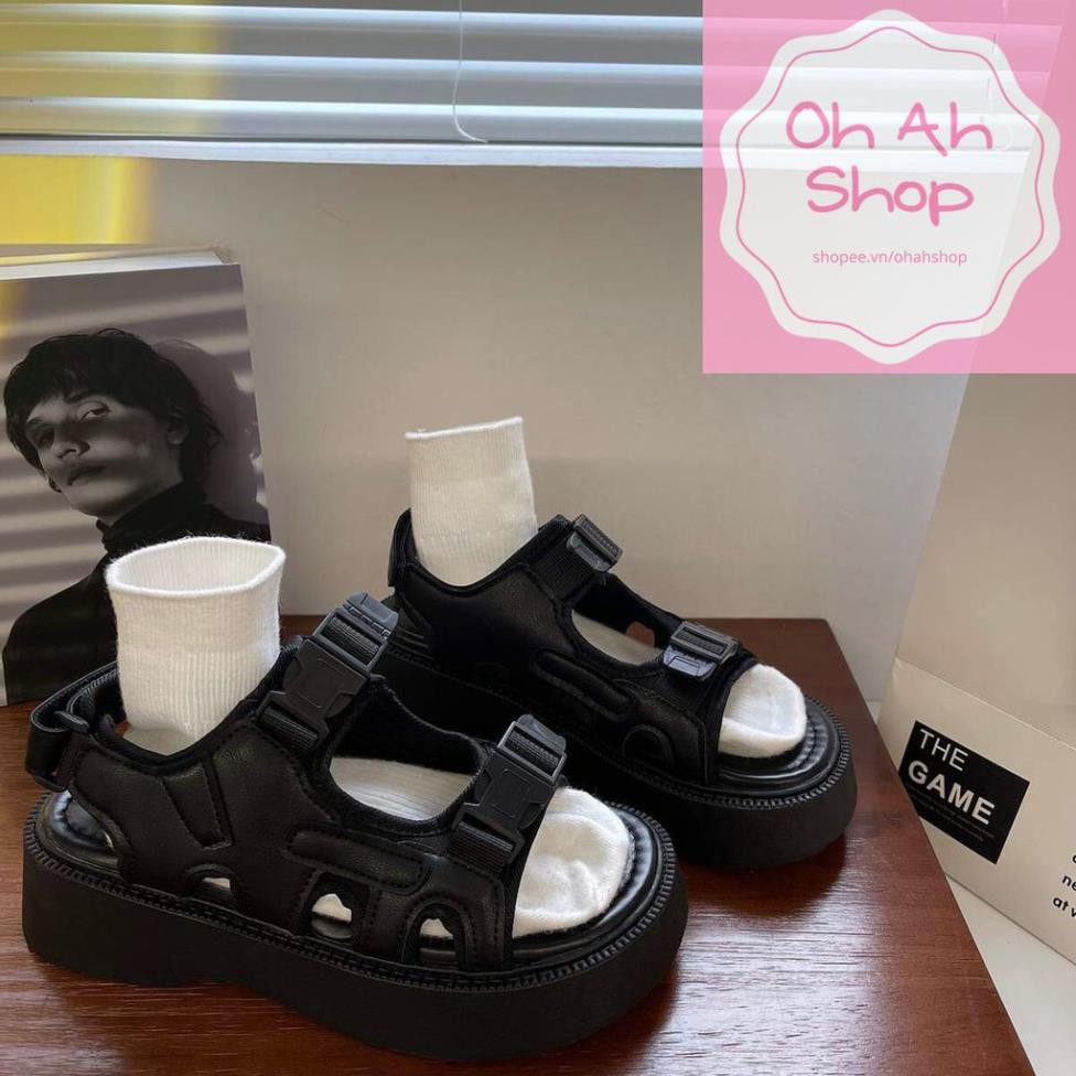 🍓 Giày Sandal Cổ Cao Phong Cách Hàn Quốc Đế Cao Hack Dáng 4.5cm 2 Màu Đen Trắng
