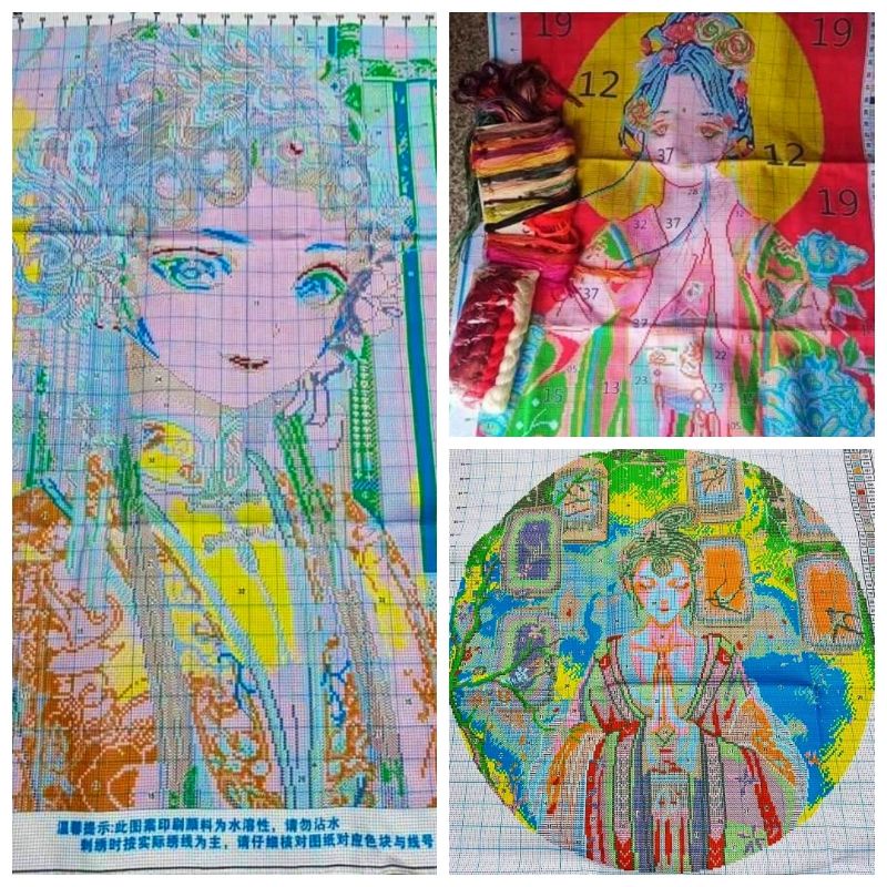 Tranh thêu chữ thập cổ trang. Tranh thêu tân nương trung hoa