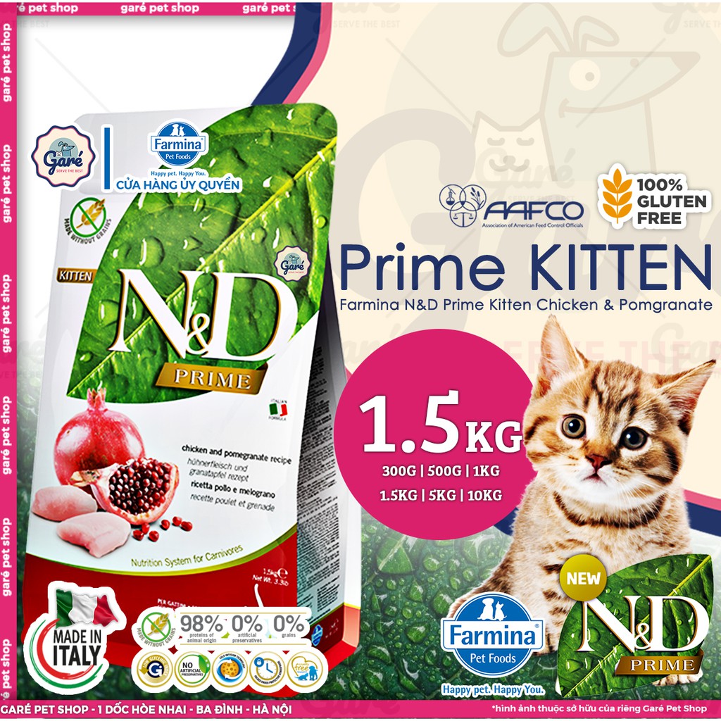 1.5kg - Hạt N&amp;D ™ Kitten cho Mèo dưới 12th dòng Prime - Farmina ® N&amp;D ™ Prime Chicken&amp; Pomgranate for Kitten