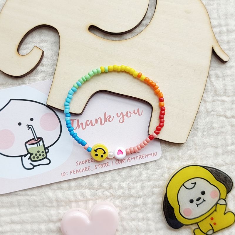 🙂 Vòng tay hạt cườm nhựa handmade nhiều màu kèm charm mặt cười, hình tim