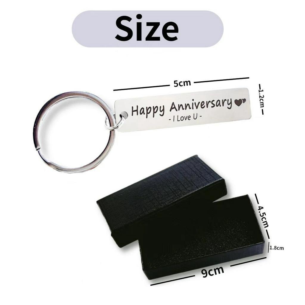 Móc Chìa Khóa Bằng Thép Không Gỉ Khắc Chữ Happy Anniversary Kèm Hộp Đựng