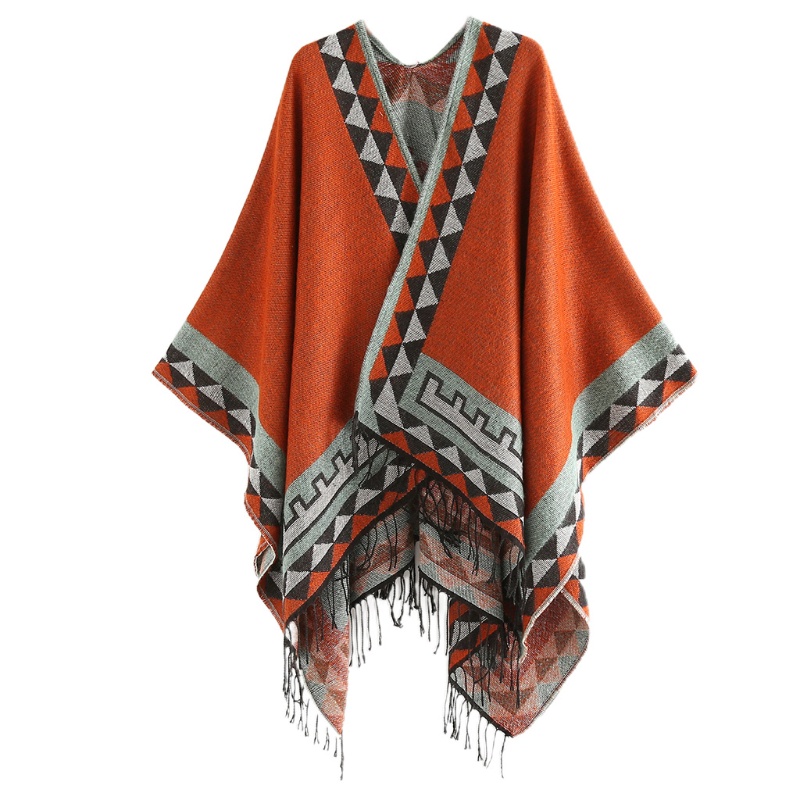 Khăn Choàng Poncho Tua Rua Họa Tiết Hình Học Nhiều Màu Sắc Phong Cách Cổ Điển Thời Trang Mùa Đông Dành Cho Nữ