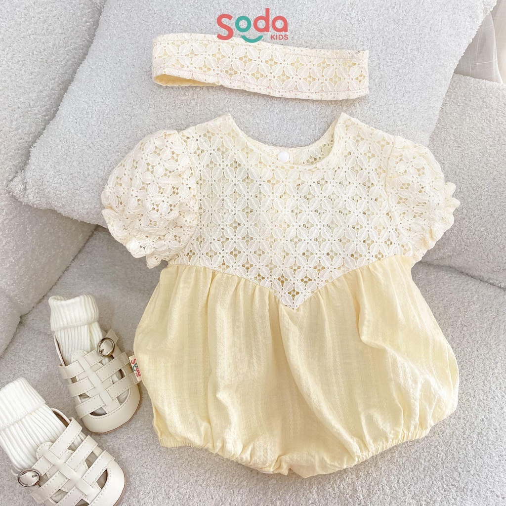 Body bé gái SODA KIDS kèm băng đô, chất liệu vải thô thêu mềm phong cách tiểu thư Hàn Quốc