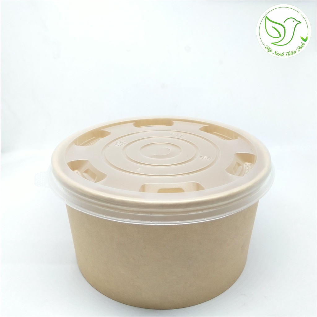 50 Tô giấy Kraft Salad nâu đựng thức ăn, salad, bánh bông lan có nắp PP, nắp pet chịu nhiệt nhiều kích cỡ - Combo 50 cái