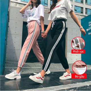 Quần jogger nữ dày mịn phối sọc kẻ nhỏ nổi bặt phong cách Hàn Quốc tôn dáng