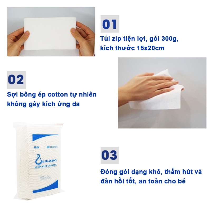 Giấy khô đa năng Likado, Khăn vải khô đa năng 300g mềm mịn không mùi an toàn cho bé sơ sinh (270 tờ) Baby-S – SKH007