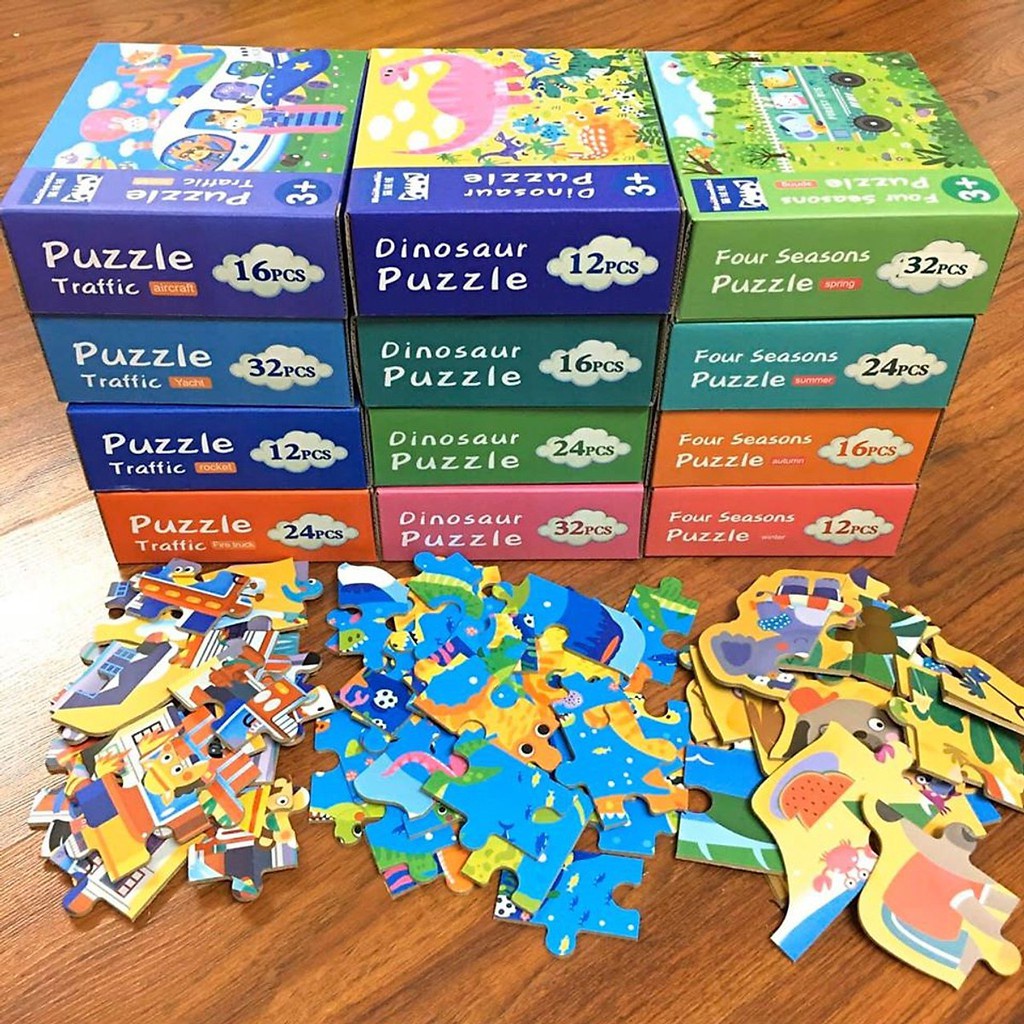 Bộ 4 hộp xếp ghép hình PUZZLE 4 cấp độ cho bé trai và bé gái - Đồ chơi trí tuệ - Đồ chơi thông minh