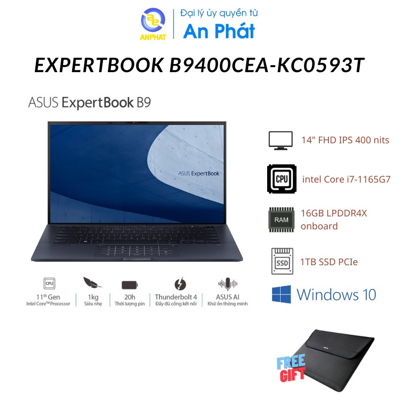 Laptop Asus ExpertBook B9400CEA-KC0593T (Core i7-1165G7 | 16GB | 1TB SSD | Intel Iris Xe | 14.0 inch FHD | Win 10 | Đen)