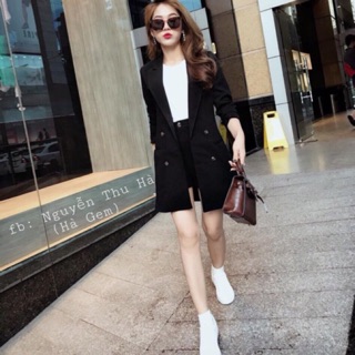 Set 3 món: áo thun trắng+áo vest dài túi mổ+quần short đen siêu cute + ảnh thật Shop chụp