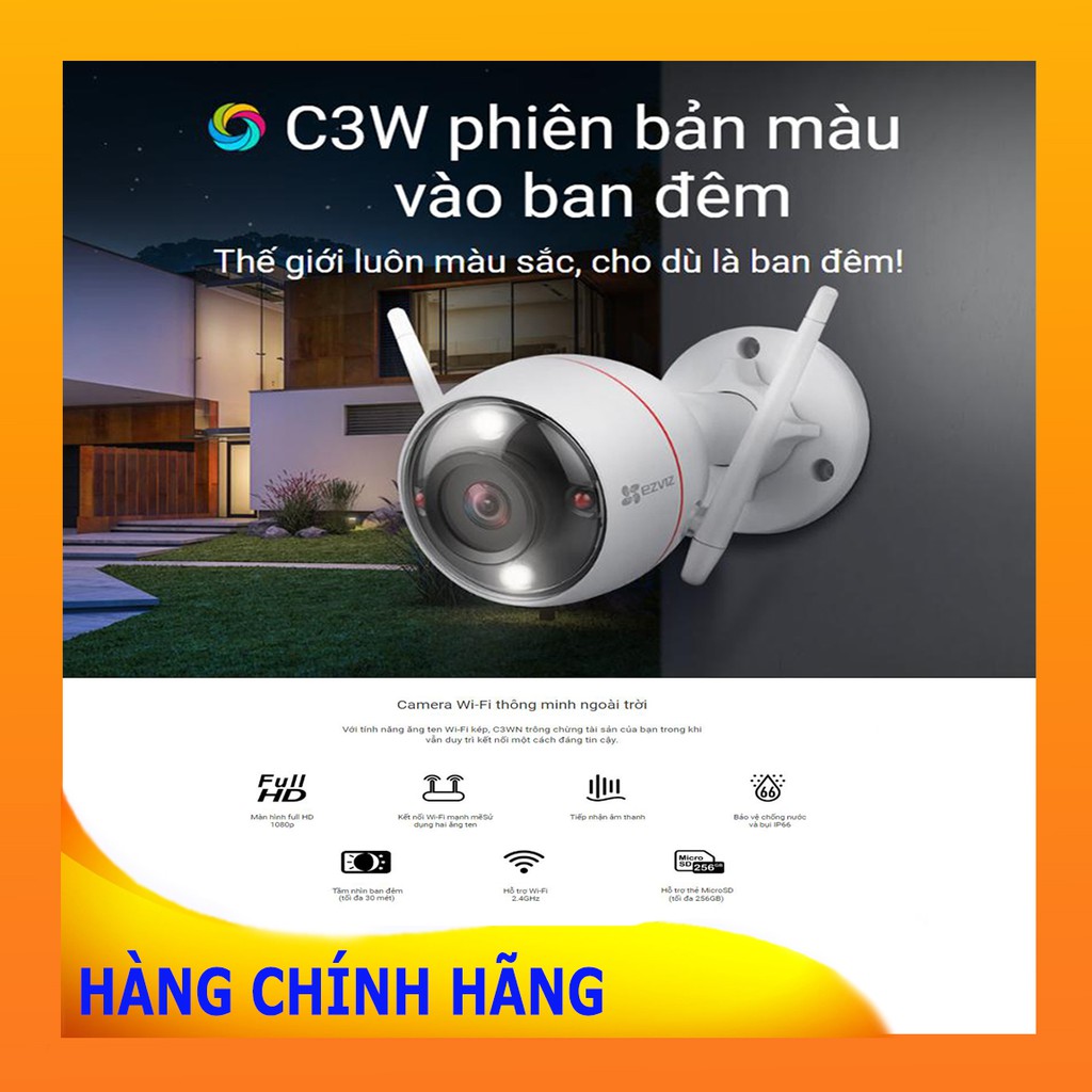 Camera IP Wifi ngoài trời EZVIZ C3W Full Color 1080P (CS-CV310 2MP) (Đêm có màu) (Còi + đèn chớp) - Chính Hãng - BH 24T