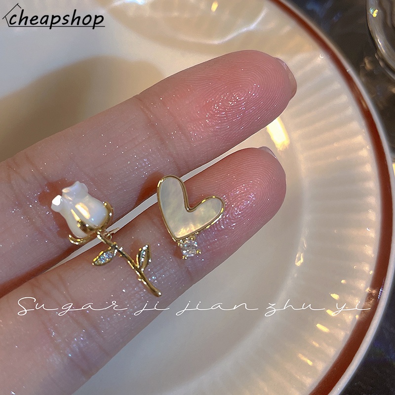 iF YOU Khuyên Tai Hình Trái Tim/Hoa Đính Ngọc Trai Phong Cách Hàn Quốc